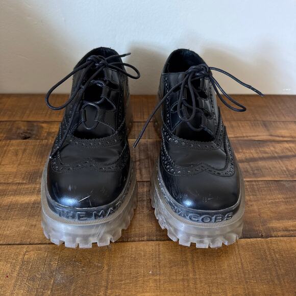 MARC JACOBS Womens Black Ghillie Brogues Leather Oxfords Shoes 39 - Picture 4 of 8